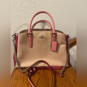 Coach Colorblock Satchel With Crossbody in Taupe / Pink / Red